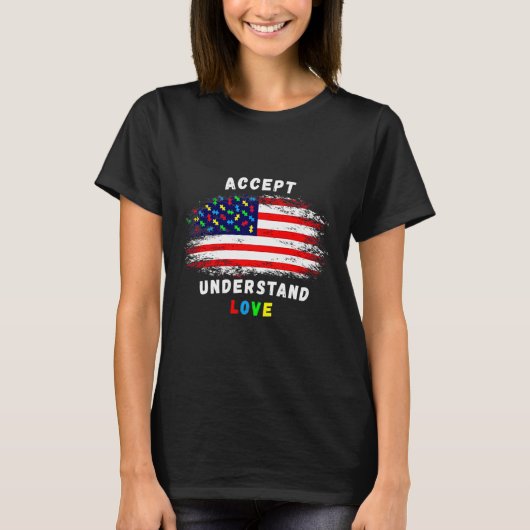 受け入れ愛の自閉症意識を理解するアメリカ合衆国 Tシャツ (正面)