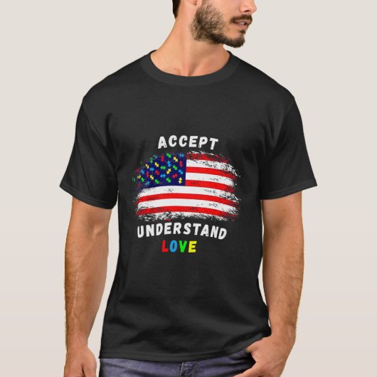 受け入れ愛の自閉症意識を理解するアメリカ合衆国 Tシャツ (正面)