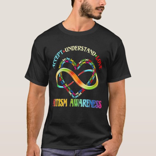 受け入れ愛ハート無限自閉症アウェア Tシャツ (正面)