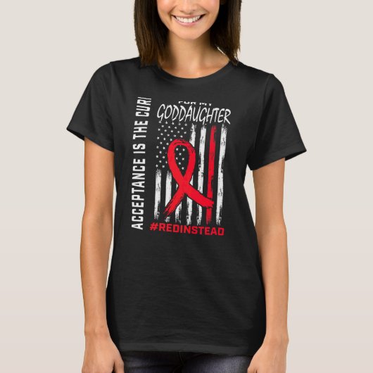 受け入れ赤の代わりに自閉症の女神 Tシャツ (正面)