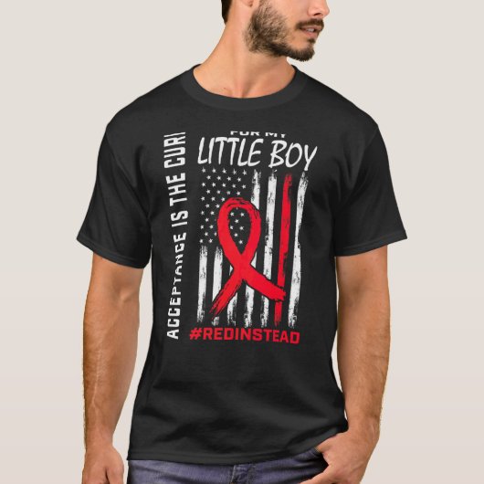 受け入れRedinstead衣服レッド代わりに自閉症の息子 Tシャツ (正面)