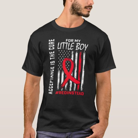 受け入れRedinstead衣服レッド代わりに自閉症の息子 Tシャツ (正面)