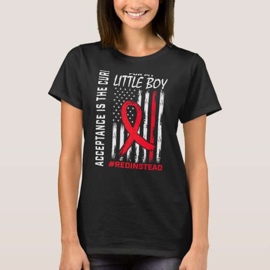 受け入れRedinstead衣服レッド代わりに自閉症の息子 Tシャツ (正面)