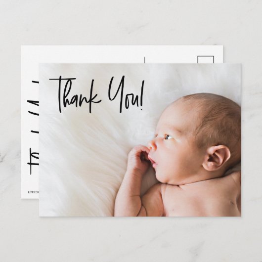 受け入モダンれ：エレガントベビー写真誕生発表 案内ポストカード (正面/裏面)
