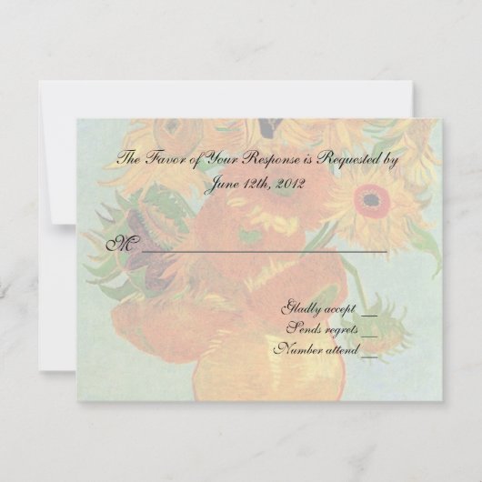 受け結婚入れカード、ヴァンゴッホひまわり花 出欠カード (正面)