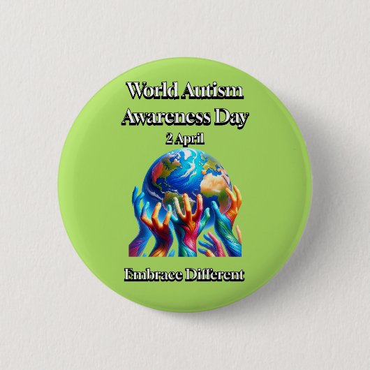 受け違う入れ。世界自閉症啓発デー。 缶バッジ (正面)