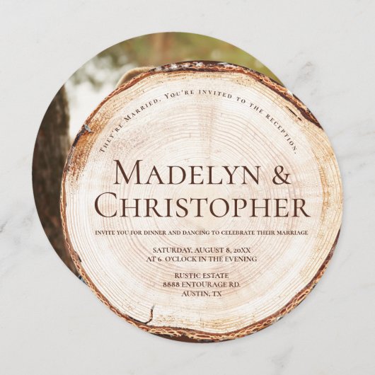 受付のみの素朴なウェディングフォト　ウッドカットスライス 招待状 (正面/裏面)