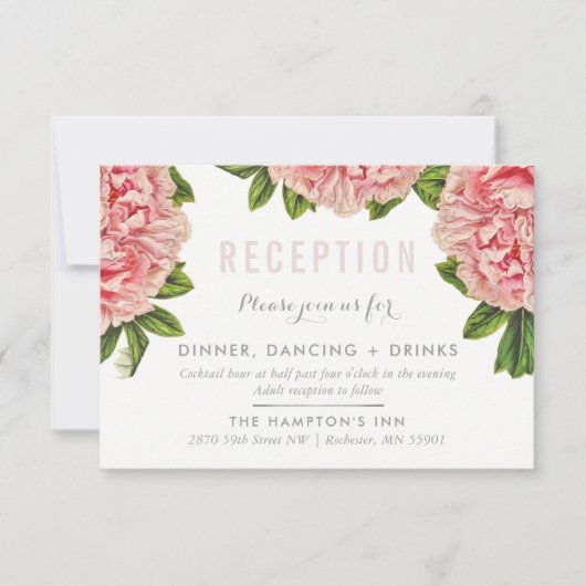 受付カード おしゃれなピンクの牡丹の花 招待状 (正面)