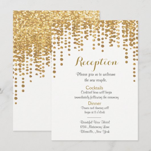 受付カード | ゴールドのコンフェッティドット 招待状 (正面/裏面)