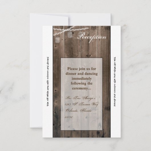 受付カード 3.5x7 メイソンジャー ストリングライト バーン 招待状 (正面)