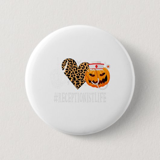 受付嬢ピースラブカボチャおもしろいハロウィンループ 缶バッジ (正面)