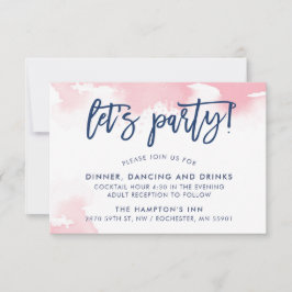 受付 かわいい 手書き ネイビー ピンク 水彩 招待状