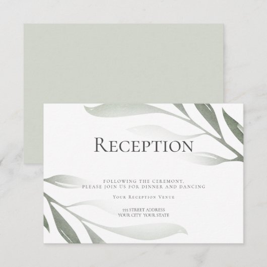 受付 | セージグリーン オリーブ ブランチ 水彩 招待状 (正面/裏面)