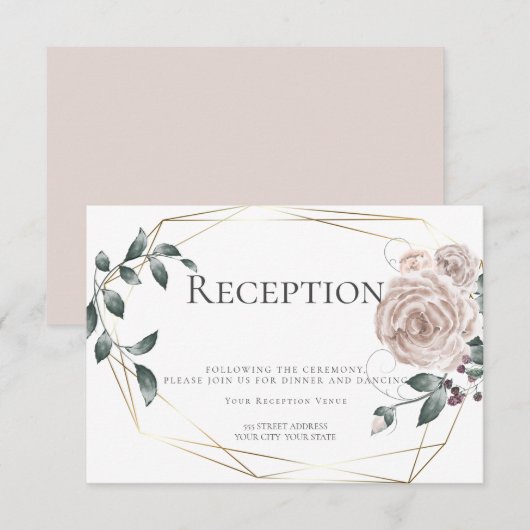 受付 | 水彩 ダスティローズ 花 モダン ゴールド エンクロージャーカード (正面/裏面)