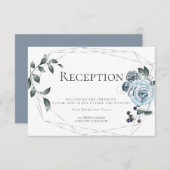 受付 | 水彩 ダスティーブルー 花 銀 エンクロージャーカード (正面/裏面)