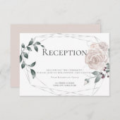 受付 | 水彩 ダスティ ローズ 花 銀 エンクロージャーカード (正面/裏面)