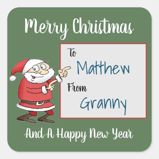 受信者名を指す漫画のサンタクロース スクエアシール (正面)