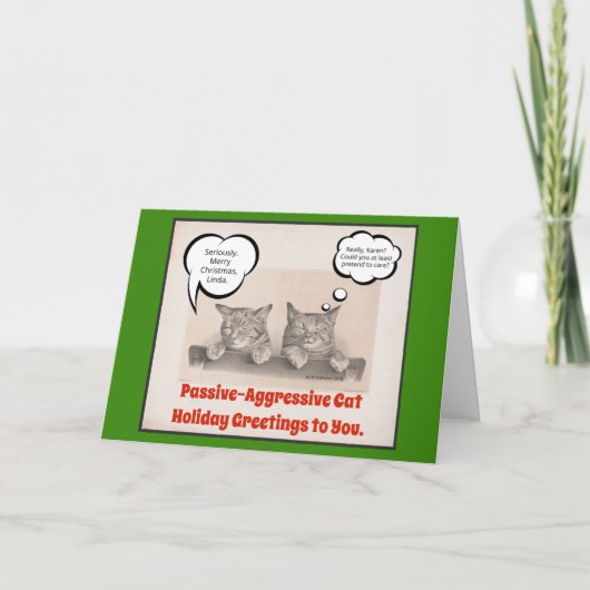 受動的な猫の休日のクリスマスウィッシュ カード (正面)