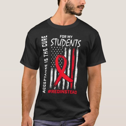 受容 赤の代わりに着用 自閉症テ Tシャツ (正面)