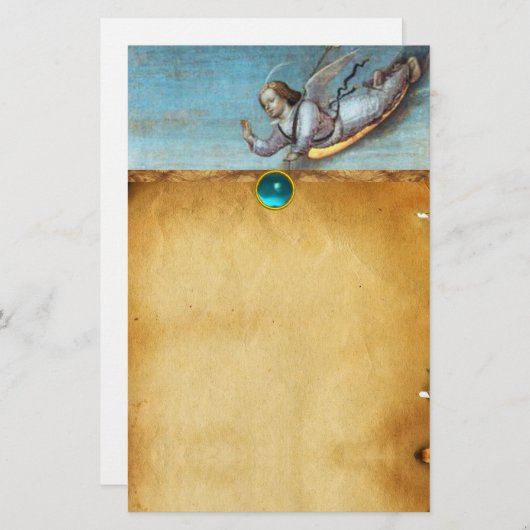 受胎告知エンジェル飛んでいるパーチメントブルーサファイア 便箋 (正面/裏面)