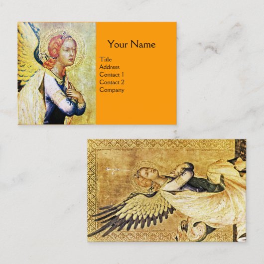 受胎告知エンジェル、オレンジ色の金ゴールド黄色 名刺 (正面/裏面)