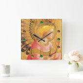 受胎告知天使イン金ゴールドピンクカラフル宝石 スクエア壁時計 (ホーム)