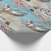 受胎告知飛んでいるエンジェルレッドブルージェムストーンクリスマス ラッピングペーパー (角)