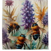 受賞歴のあるミツバチの芸術 | インクとウォッシュ シャワーカーテン (正面)