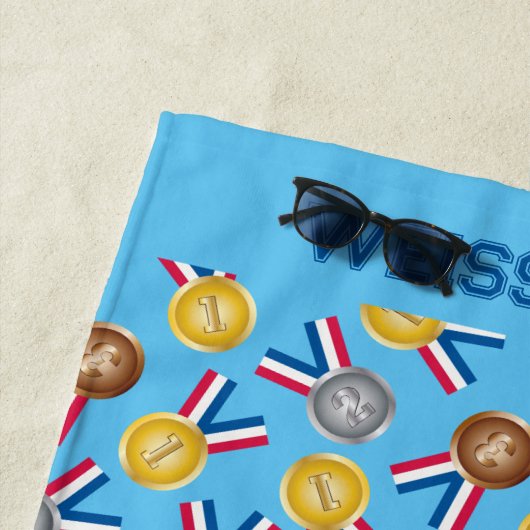 受賞者メダルパーソナライズされた水泳部 ビーチタオル (インサイチュ)