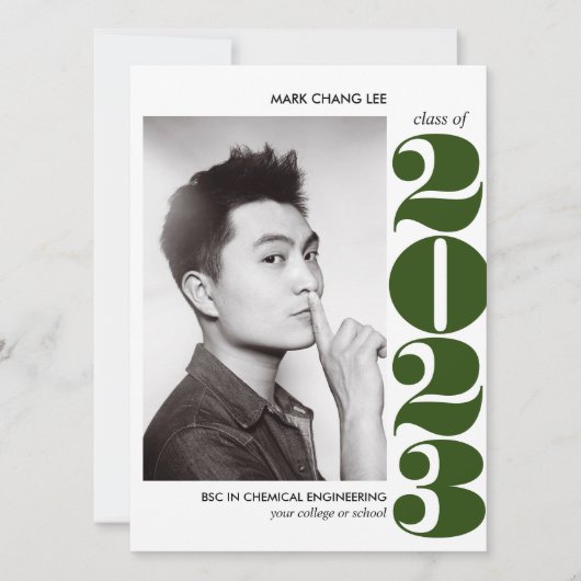 叙事年 |グリーンはっきりしたカレッジ写真卒業 カード (正面)