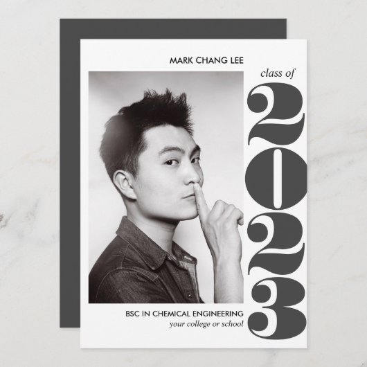 叙事年 |グレーはっきりしたカレッジ写真卒業 カード (正面/裏面)