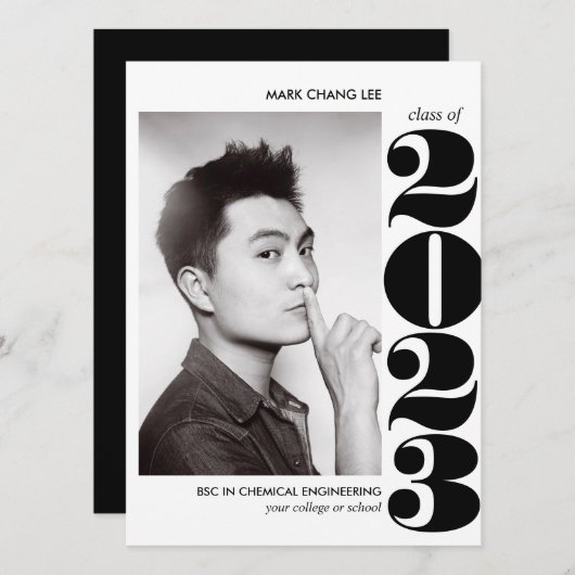叙事年 |ブラックはっきりしたカレッジ写真卒業 カード (正面/裏面)