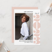 叙事年 |赤面ピンクカレッジ写真卒業 カード (正面/裏面インサイチュ)