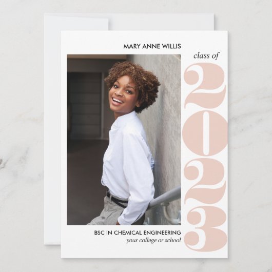 叙事年 |赤面ピンクカレッジ写真卒業 カード (正面)