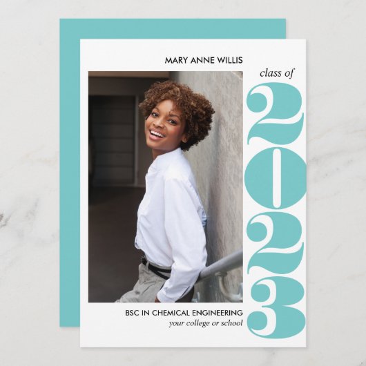 叙事年 | AQUA BLUE COLLEGE写真卒業 カード (正面/裏面)