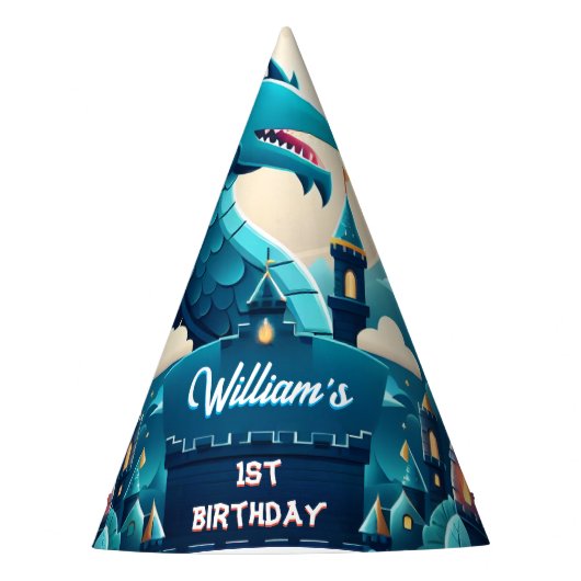 叙事詩かわいいキッズヒーローボーイズ女の子ドラゴン1st誕生日 パーティーハット (正面)