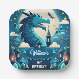 叙事詩かわいいキッズヒーローボーイズ女の子ドラゴン1st誕生日 ペーパープレート