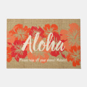 叙事詩のハイビスカスのハワイの花柄のアロハオレンジ ドアマット (正面)