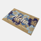 叙事詩のハイビスカスのハワイの花柄のアロハ青 ドアマット (アングル)