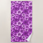 叙事詩のハイビスカスのハワイの花柄のアロハ-バイオレット ビーチタオル (正面)