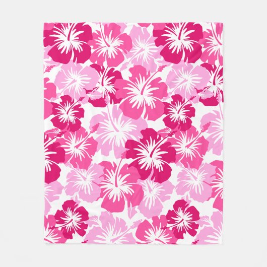 叙事詩のハイビスカスのハワイの花柄のアロハ-ピンク フリースブランケット (正面)
