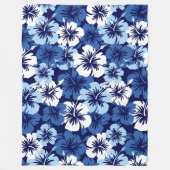 叙事詩のハイビスカスのハワイの花柄のアロハ-青 フリースブランケット (正面)