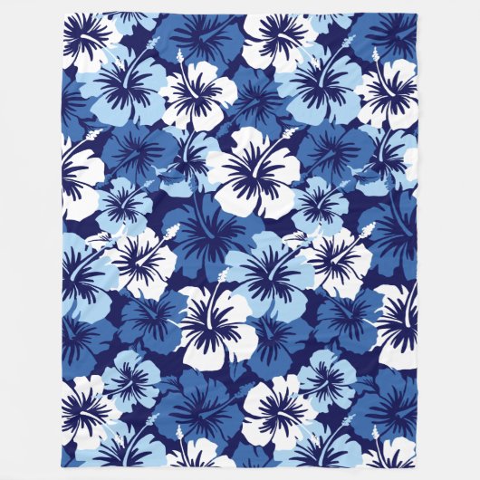 叙事詩のハイビスカスのハワイの花柄のアロハ-青 フリースブランケット (正面)