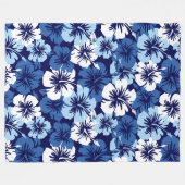 叙事詩のハイビスカスのハワイの花柄のアロハ-青 フリースブランケット (正面(横))