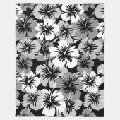 叙事詩のハイビスカスのハワイの花柄のアロハ-黒 フリースブランケット (正面)