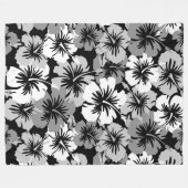 叙事詩のハイビスカスのハワイの花柄のアロハ-黒 フリースブランケット (正面(横))