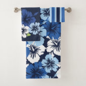 叙事詩のハイビスカスのハワイの花柄の座標海軍 バスタオルセット (インサイチュ)