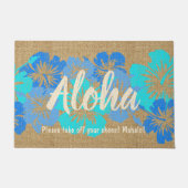 叙事詩のハイビスカスのハワイの花柄アロハTurq ドアマット (正面)