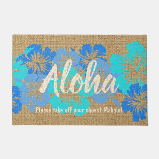 叙事詩のハイビスカスのハワイの花柄アロハTurq ドアマット (正面)