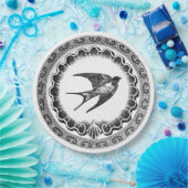 叙事詩のヴィンテージの白黒鳥のデザイン ペーパープレート (パーティー)